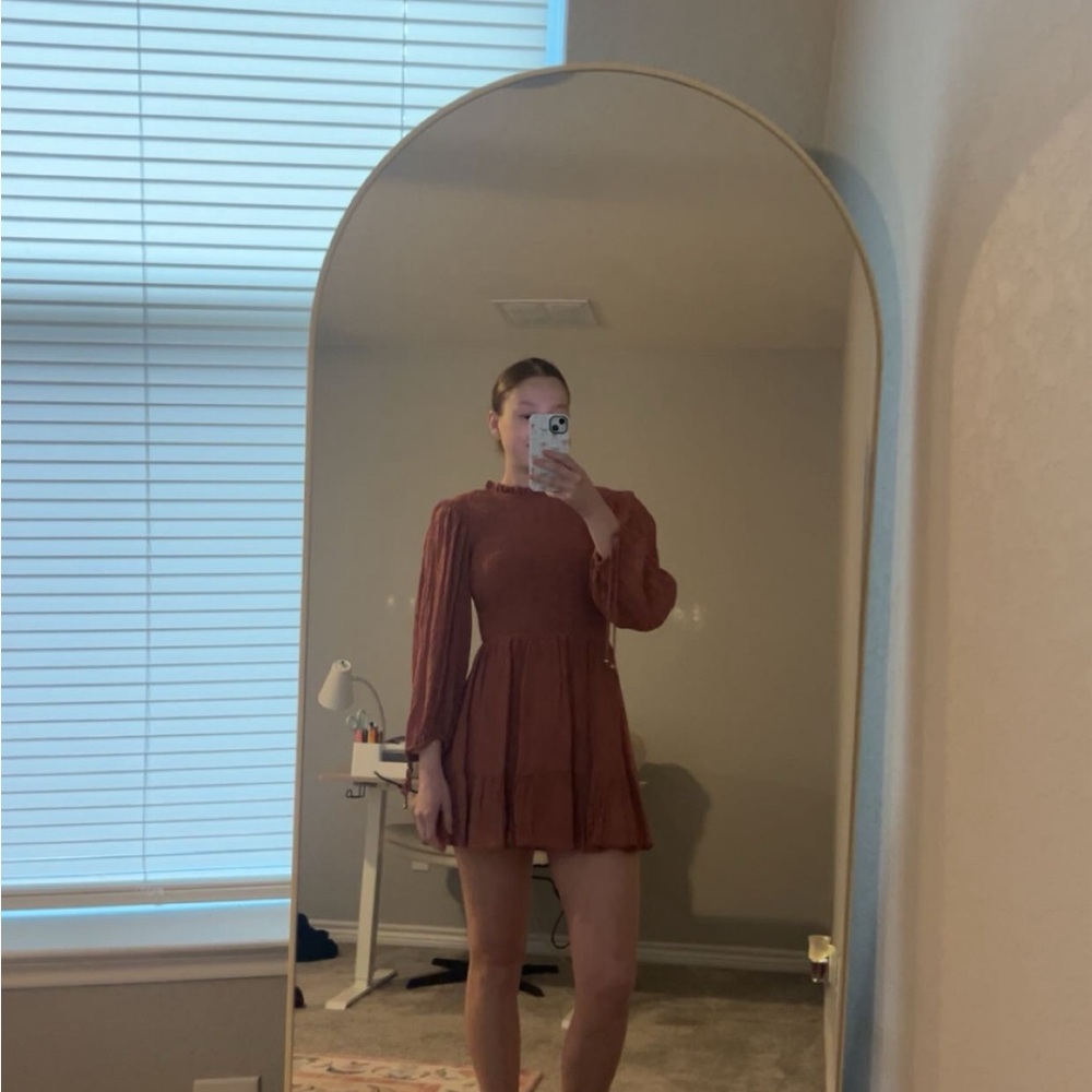 Hello Molly Rust Long Sleeve Dress